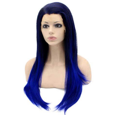 dark blue wig long|long blue wig with bangs.